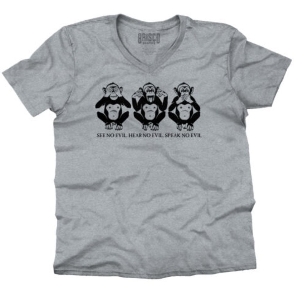 Wise Monkeys See No Evil Positive Saying V-Neck T Shirts Tees for Men